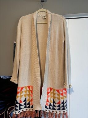 Roxy Bohemian Geometric Fringe Open Cardigan XL Coastal Grandma